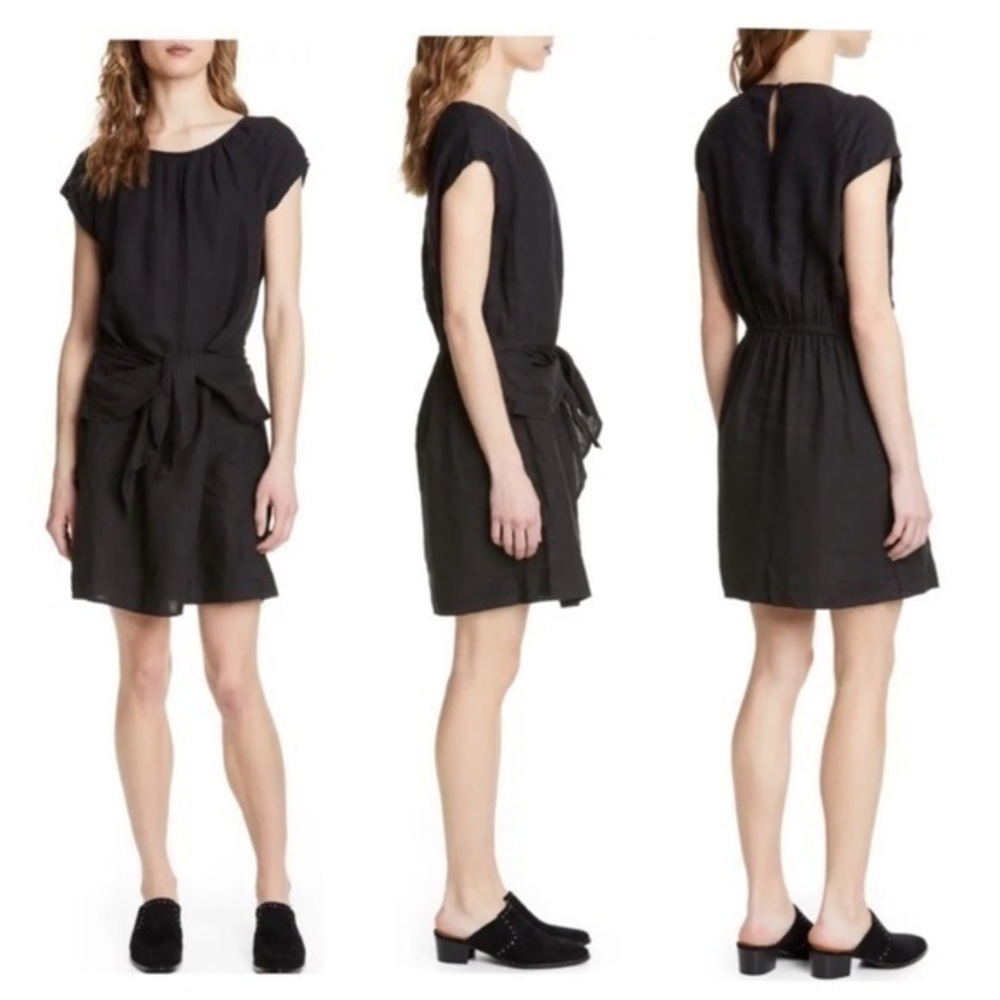 Joie Black Adoette Linen Tie Front Dress NN20